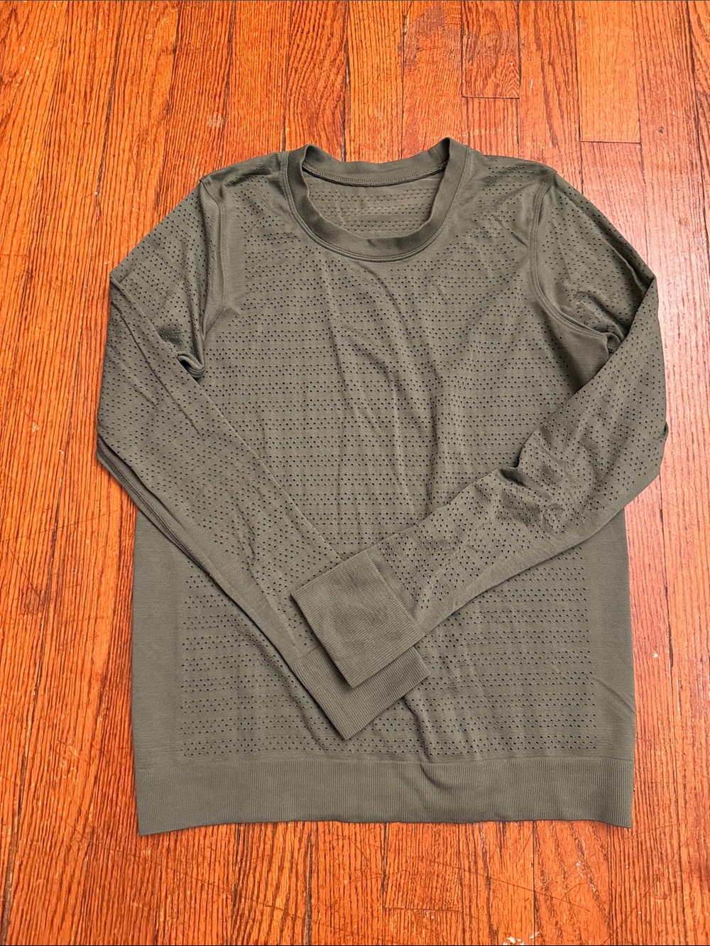 lululemon athletica Olive Long-Sleeve Perforated Crewneck Top